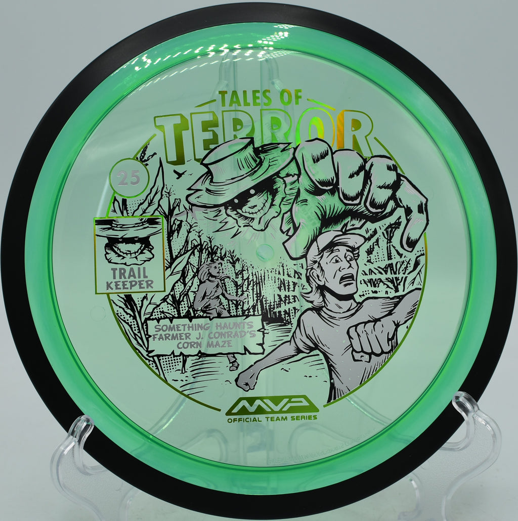 Halloween-themed Trail disc from MVP holding a laser beam line at Rockwell Park in Bristol, Connecticut.