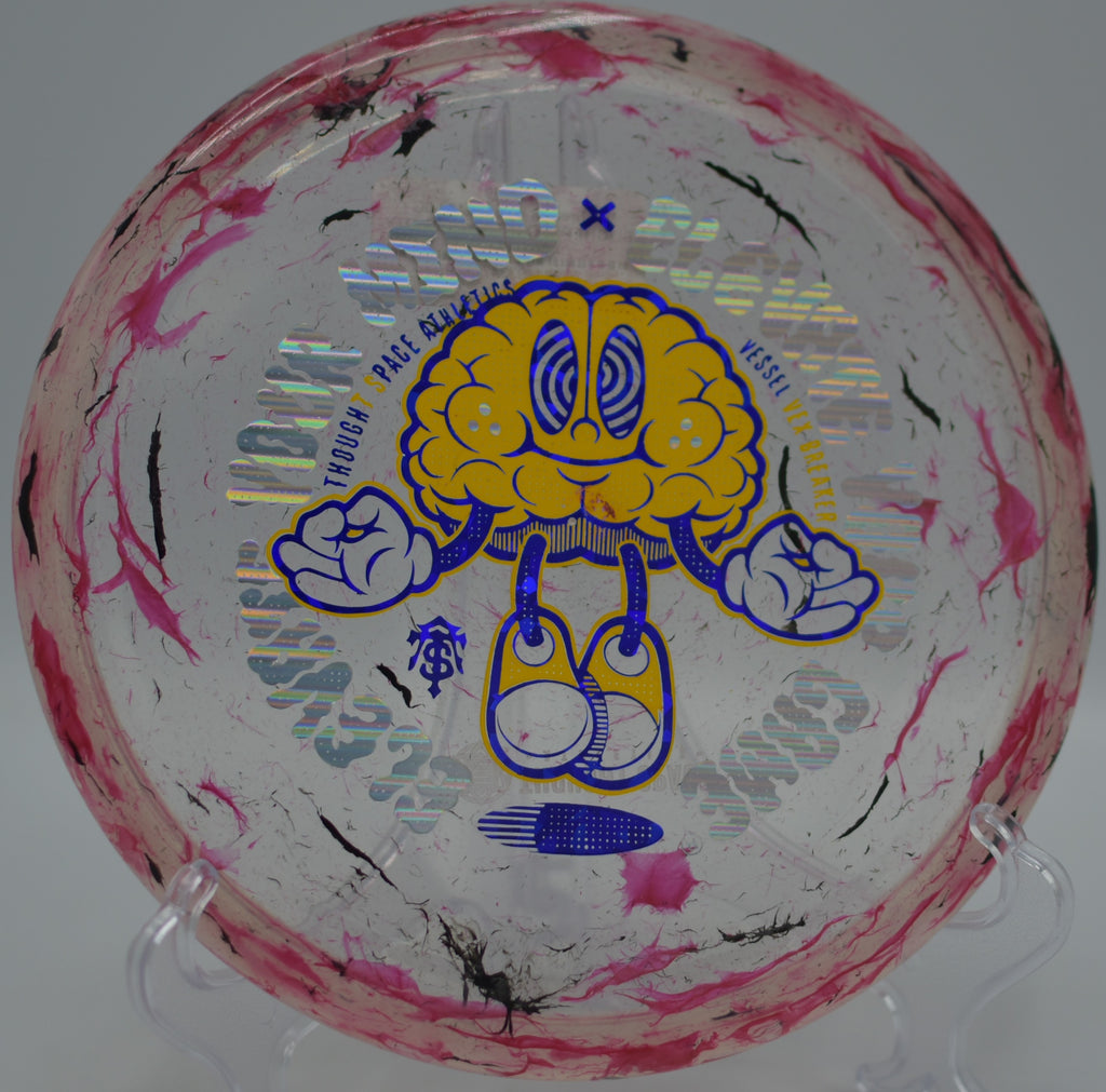 Breaker Vessel landing flat near the basket after a long glide at Wickham Park Disc Golf Course in Manchester, Connecticut.