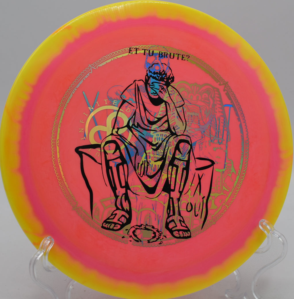 Infinite Discs Halo S-Blend Slab X-Out utility driver flying forehand lasers at DeLaveaga Disc Golf Course in Santa Cruz, California.