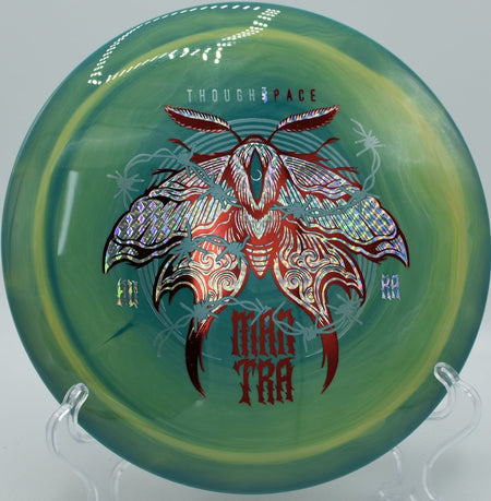 Thought Space Athletics Mantra fairway driver ripping a controlled hyzer flip at Riverview Park Disc Golf Course in Mesa, Arizona