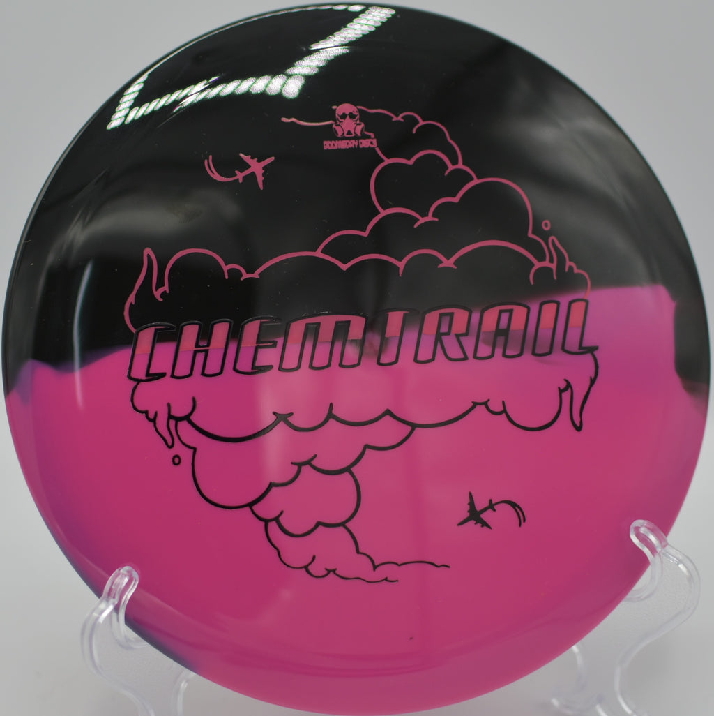 Retina Chemtrail hyzer-flipping between tall oaks at Shawnee Mission Park Disc Golf Course in Shawnee, Kansas.