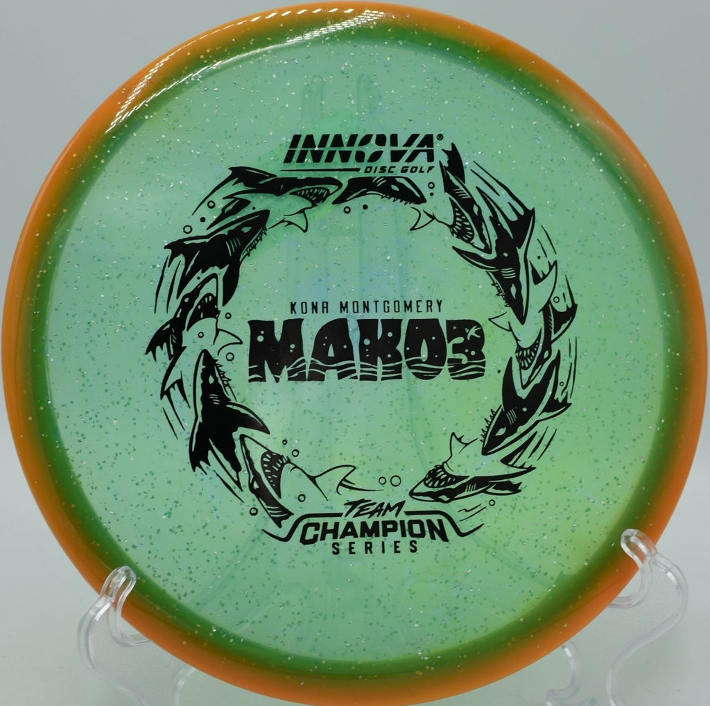 Innova Halo Champion Metal Flake Mako3 midrange delivering accuracy at Lake Marshall Disc Golf Course in Montross Virginia