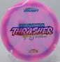 Close-up of vibrant swirl pattern on Thrasher at Sandy Point Resort Disc Golf Ranch in Wisconsin.


