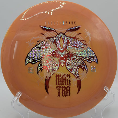 TSA Mantra driver executing a smooth flex shot toward the basket at Cane Ridge Advanced Disc Golf Course in Nashville, Tennessee