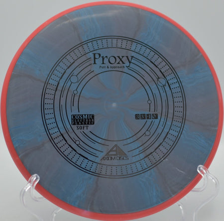 Cosmic Electron Soft Proxy putter catching chains cleanly after a soft release at Moraine State Park Disc Golf Course in Portersville, Pennsylvania