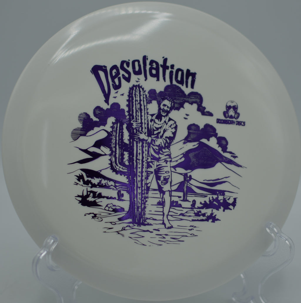 Doomsday Survival Desolation carving a controlled flex shot at Peninsula Park DGC in Newport News, VA, bending cleanly around a guarded fairway corner.