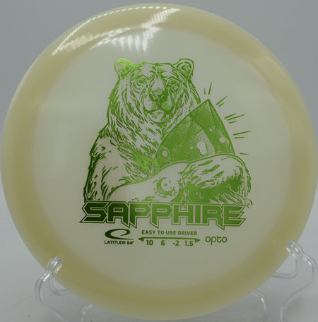 Opto Moonshine Sapphire Latitude 64° glow driver gliding with understable turn at Idlewild Disc Golf Course in Burlington, Kentucky.