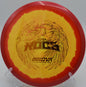 An Innova Halo Star Roc3 flying straight down the narrow wooded fairway at Pyramids Disc Golf Course in Leicester, Massachusetts.