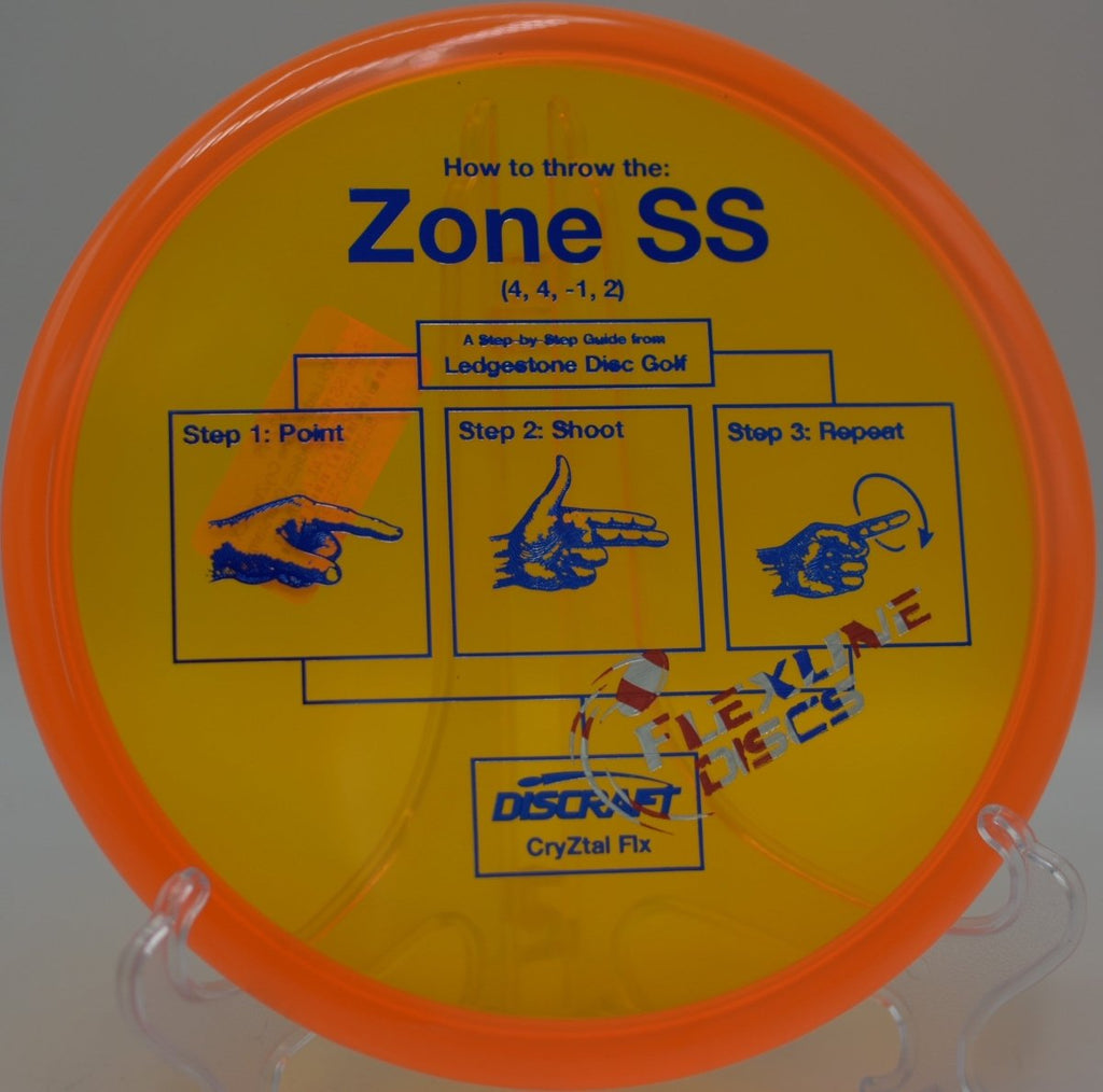 Discraft CryZtal FLX Zone SS approaching with precision at Heritage Park Disc Golf Course in Adrian, Michigan