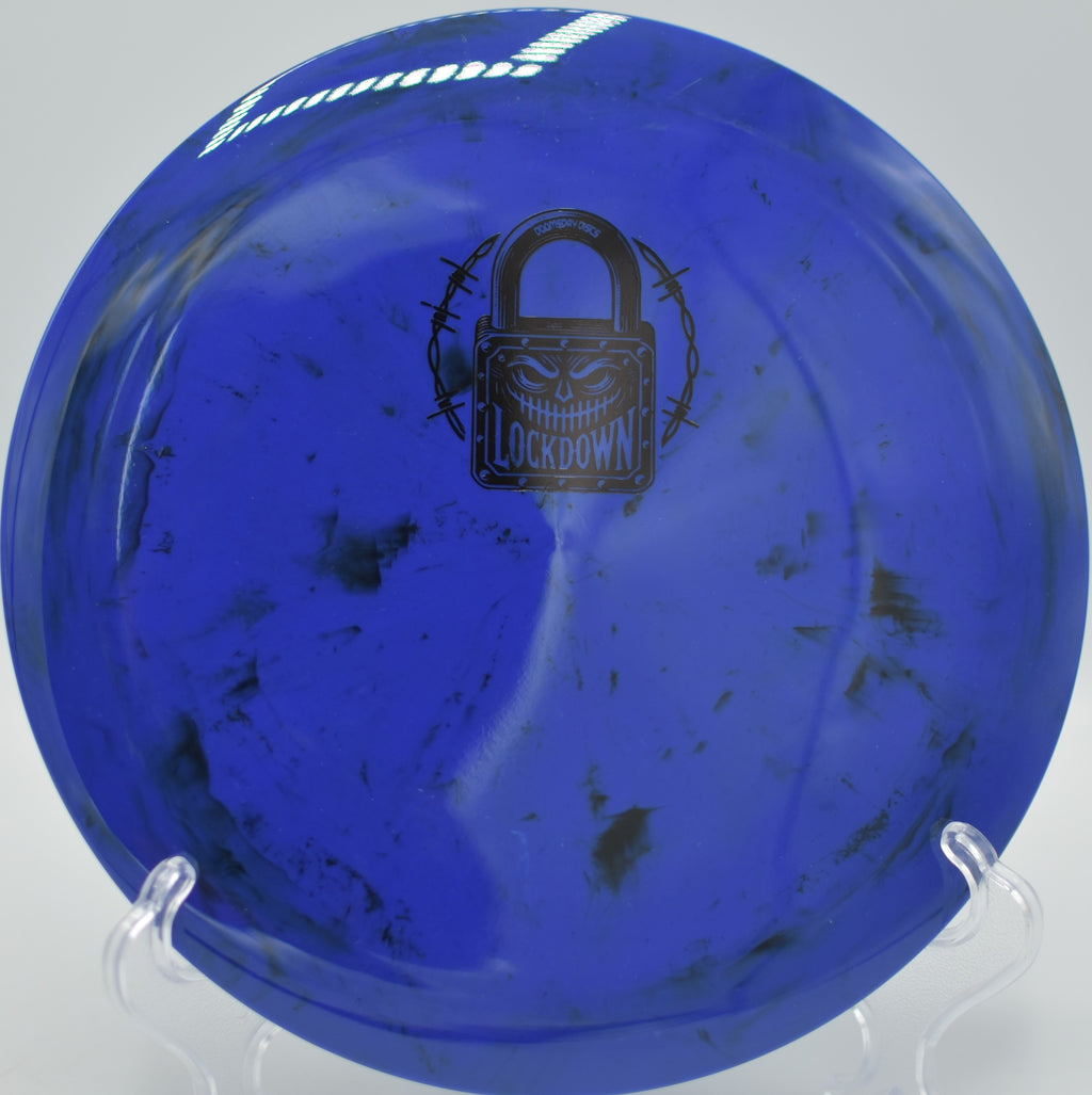 Doomsday Shockwave Lockdown punching a flex line at Zephyr Cove DGC in Zephyr Cove, NV, bending around obstacles with confident overstability.