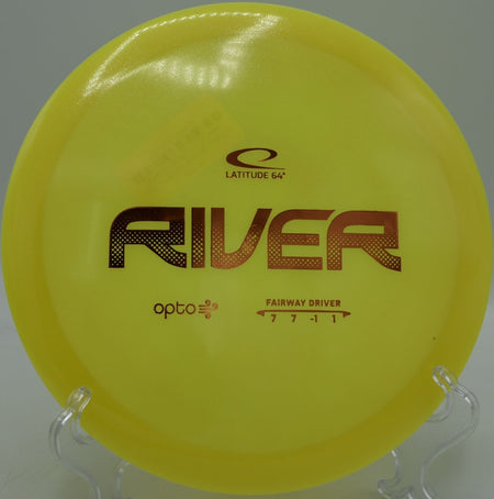 Latitude 64 Opto Air River glide heavy fairway driver carving smooth turnover at Persimmon Ridge Disc Golf Course in Greenbrier Arkansas
