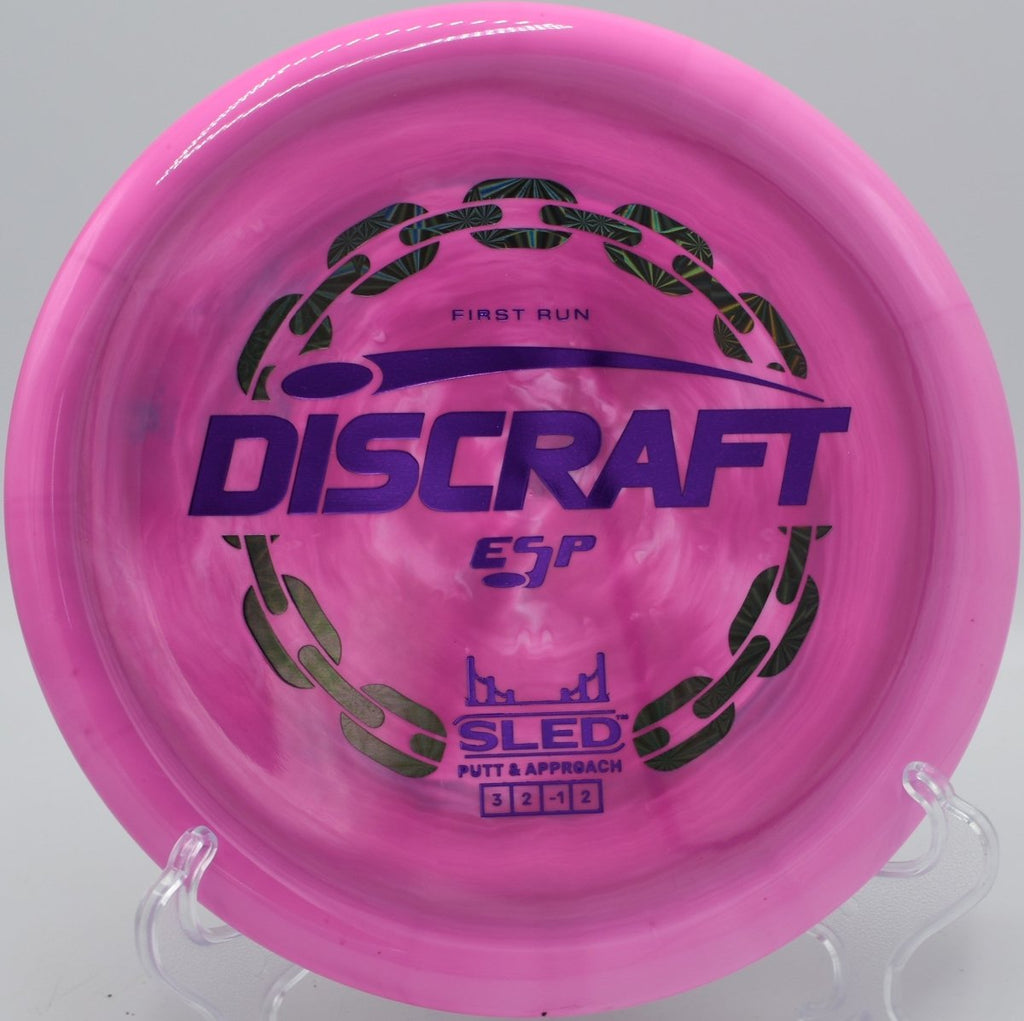 ESP First Run Sled short controlled putter drive at Fox Run Meadows Disc Golf Course in Smugglers' Notch, Vermont