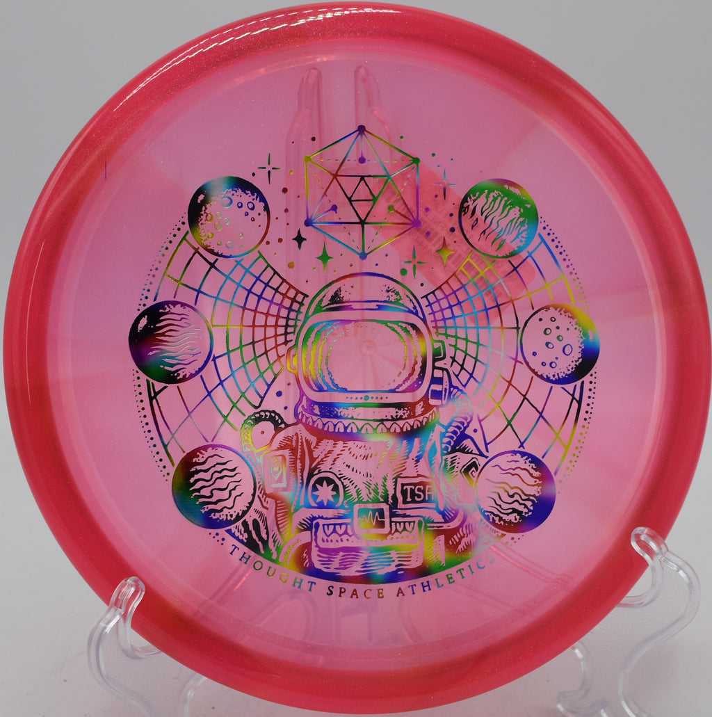 Thought Space Athletics VEX Vessel approach disc spiking into the green at Hornets Nest Disc Golf Course in Charlotte, North Carolina.