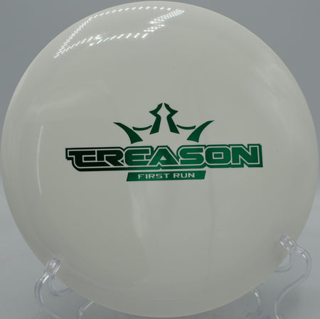 Fuzion Treason First Run by Dynamic Discs carving a long turnover line at Idlewild Disc Golf Course in Burlington, Kentucky.