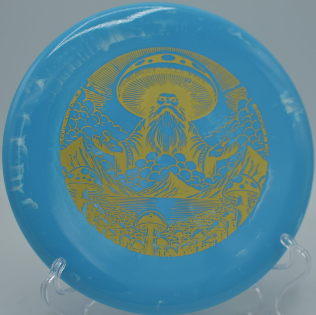 Doomsday Discs Rot Shockwave stable putter executing power forehands at Northwood Black Disc Golf Course in Morton, Illinois.