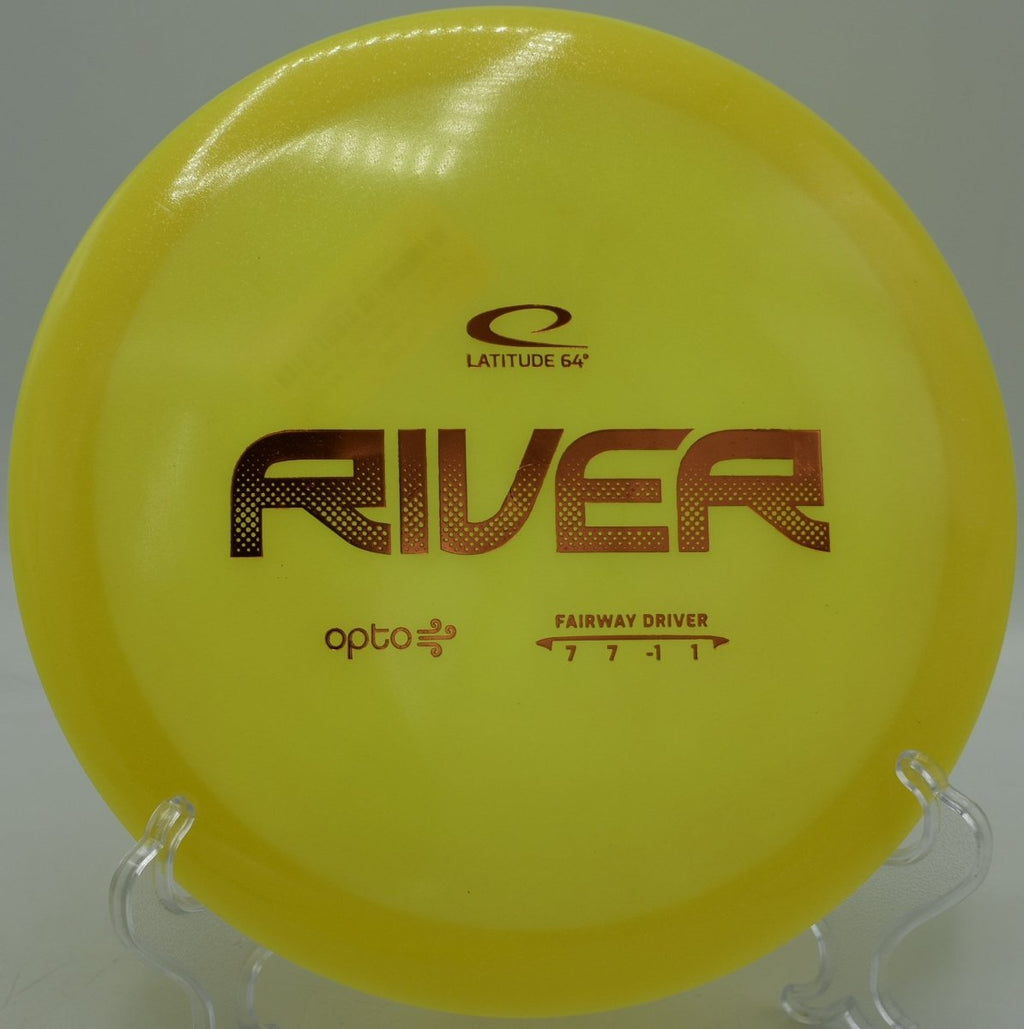 Latitude 64 Opto Air River lightweight driver holding straight flight at Creekside Disc Golf Course in Salt Lake City Utah