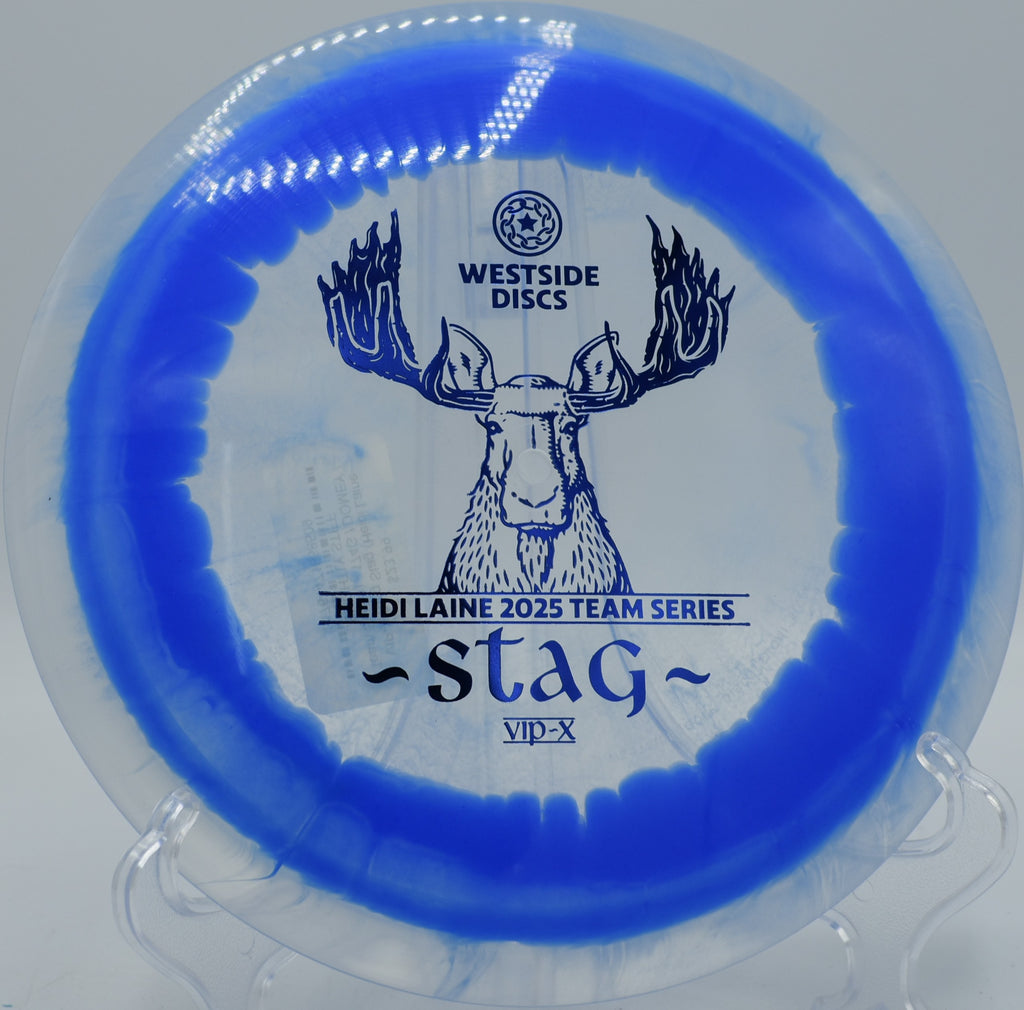 Westside Discs VIP-X Ring Stag gliding down a wooded fairway at Northwood Black in Morton, Illinois, with Heidi Laine Team Series stamp.

