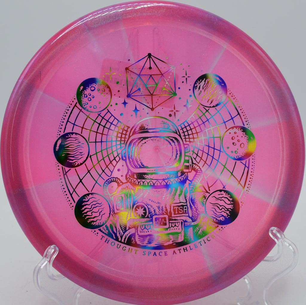 TSA VEX Vessel overstable approach skipping up to the basket at Winthrop Gold Disc Golf Course in Rock Hill, South Carolina.