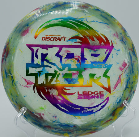 Discraft Raptor in Jawbreaker Z Glo plastic carving out a forced turnover line at Winthrop Gold in Rock Hill, South Carolina