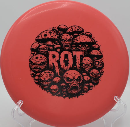 Doomsday Discs Ration Rot putter parked under basket chains after a smooth approach at River City Disc Golf Course in Grand Junction, Colorado