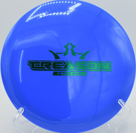Dynamic Discs Treason First Run in Fuzion plastic launched flat with easy distance at Hornets Nest Disc Golf Course in Charlotte, North Carolina.