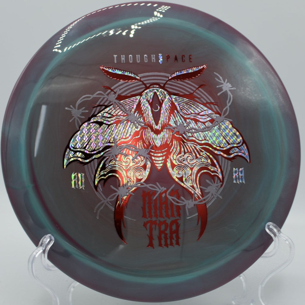 Thought Space Mantra driver shaping a long turnover approach at Hidden Lake Disc Golf Course in Martinez, Georgia