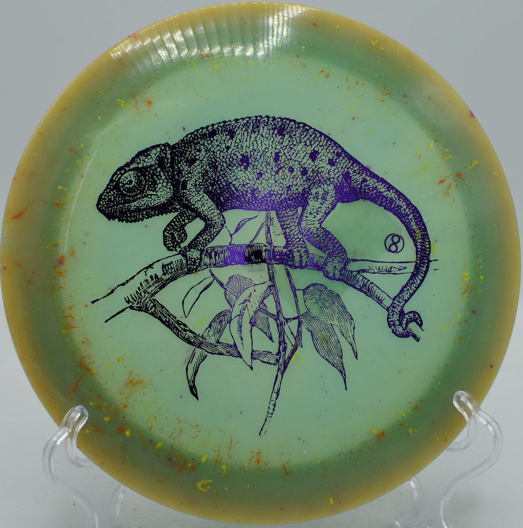 Splatter S-Blend X-Out Pharaoh Infinite Discs distance driver trusted for hyzer flips at Moraine State Park Disc Golf Course in Portersville, Pennsylvania.