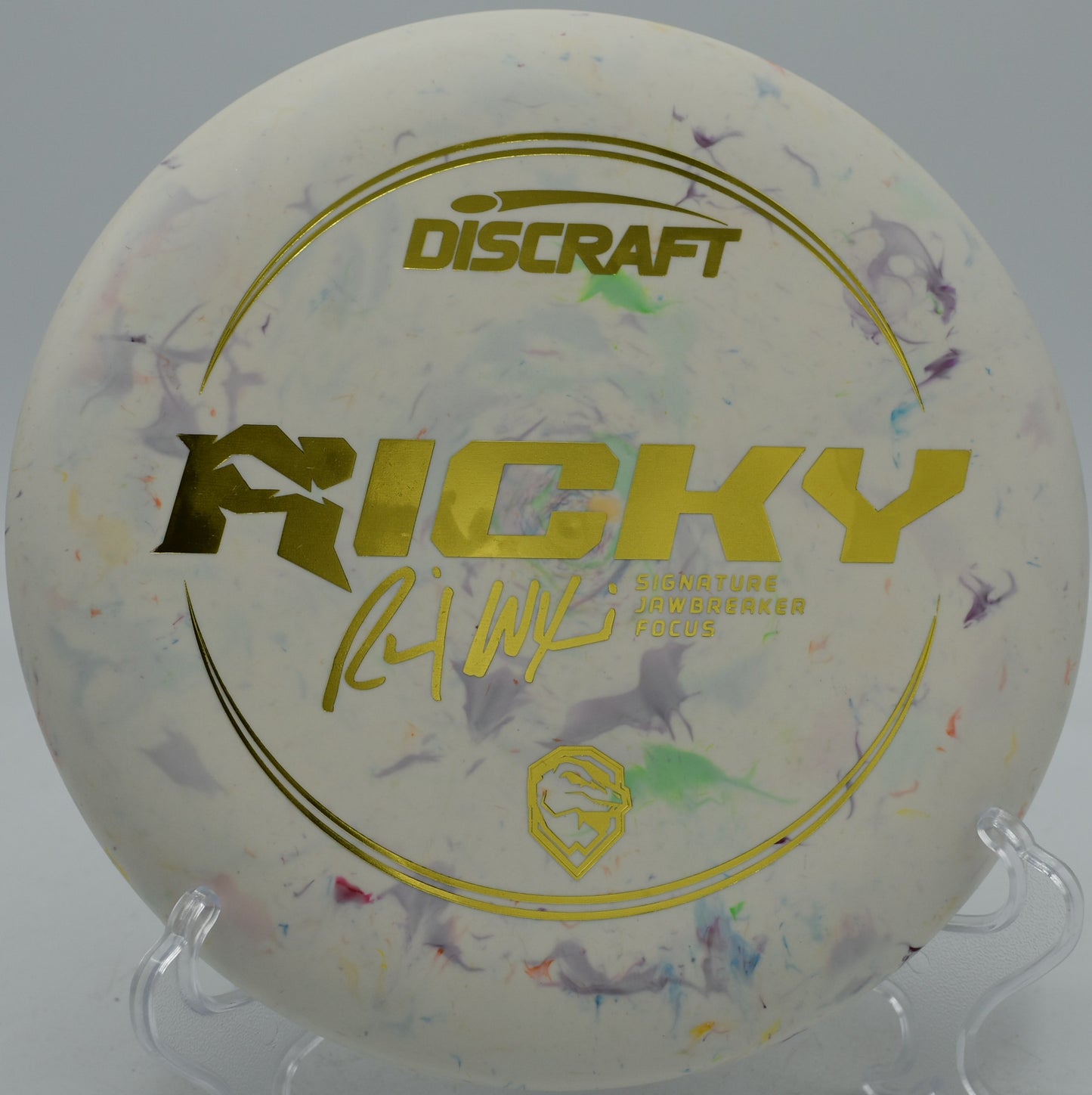 Ricky Wysocki Signature Line Jawbreaker Focus disc parked under the basket at Milo McIver Disc Golf Course in Estacada, Oregon.