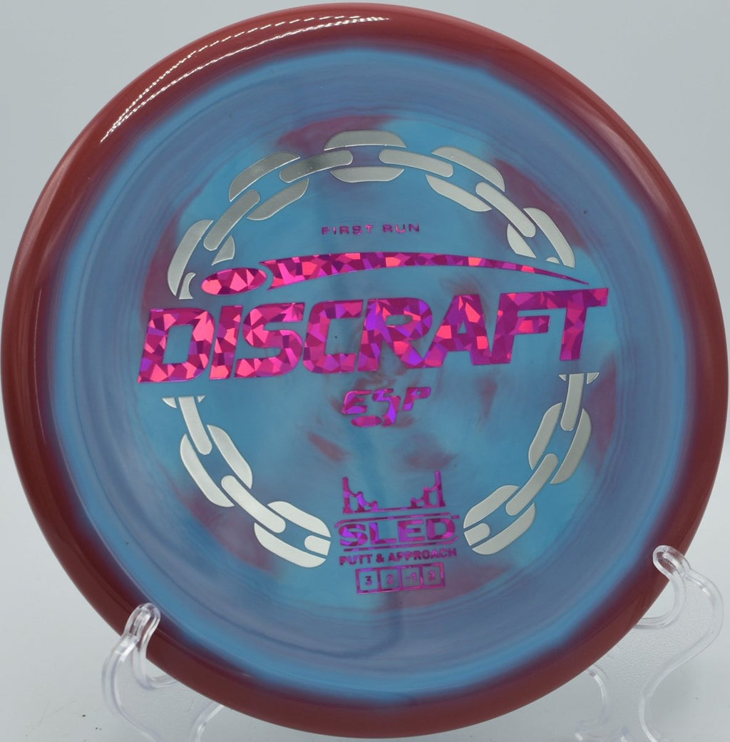 First Run ESP Sled straight glide putter landing softly at Kaposia Park Disc Golf Course in South St. Paul, Minnesota