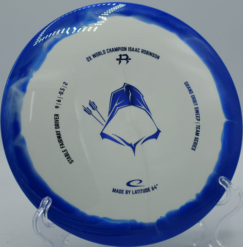 Grand Orbit Sweep Isaac Robinson signature disc flying flat into a headwind at Hornets Nest DGC in Charlotte, North Carolina, with dependable overstability.

