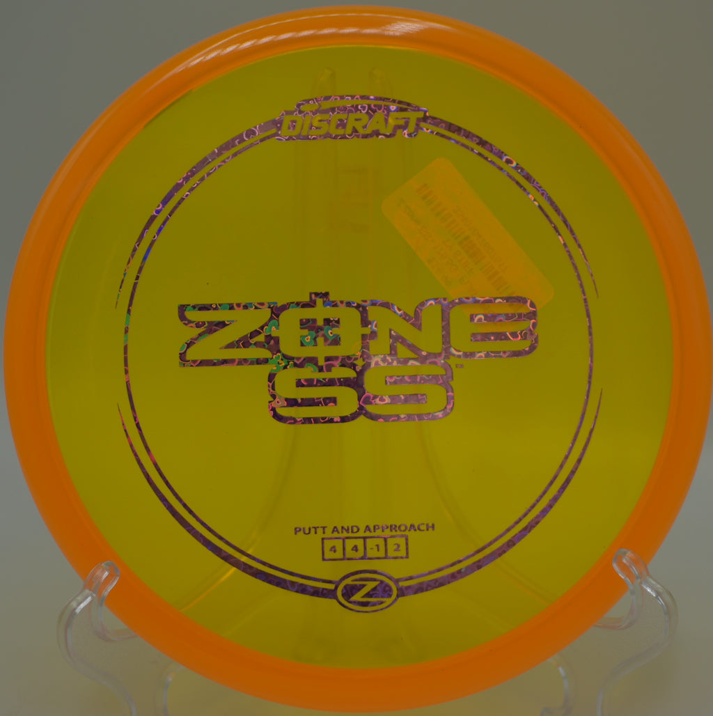 Player throwing a smooth forehand approach with the Discraft Z Zone SS at DeLaveaga Disc Golf Course in Santa Cruz, California.