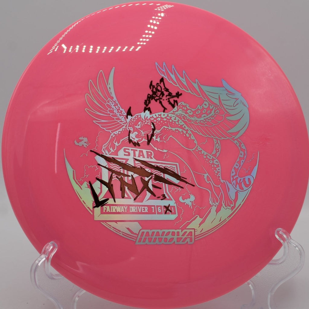Innova Star Lynx driver parked under basket after a controlled turnover approach at Hobbs Farm Disc Golf Course in Carrollton, Georgia