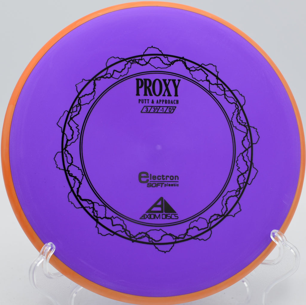 Electron Soft Proxy Axiom baseline putter holding an anhyzer line at Northwood Black Disc Golf Course in Morton, Illinois.