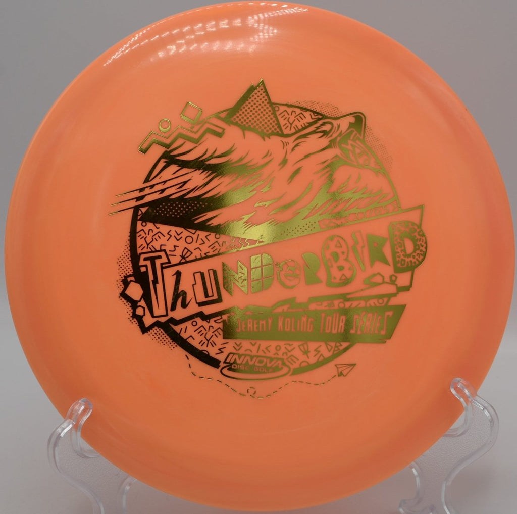 Koling Thunderbird carving a low, fast line at Red Fox Disc Golf Course in Norridgewock, Maine, carrying forward with neutral stability and a predictable fade for precision disc golf placement