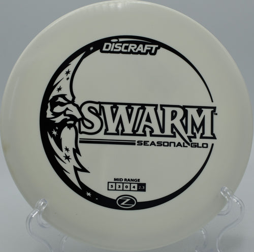 "At Celestial Park Disc Golf in Minneapolis, MN, GLO-Z Swarm offers a striking, neon-bright flight and aggressive fade for precision plays."
