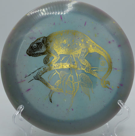 Infinite Discs Splatter S-Blend X-Out Pharaoh distance bomber soaring long S-curves at Water Works Park Disc Golf Course in Kansas City, Missouri.