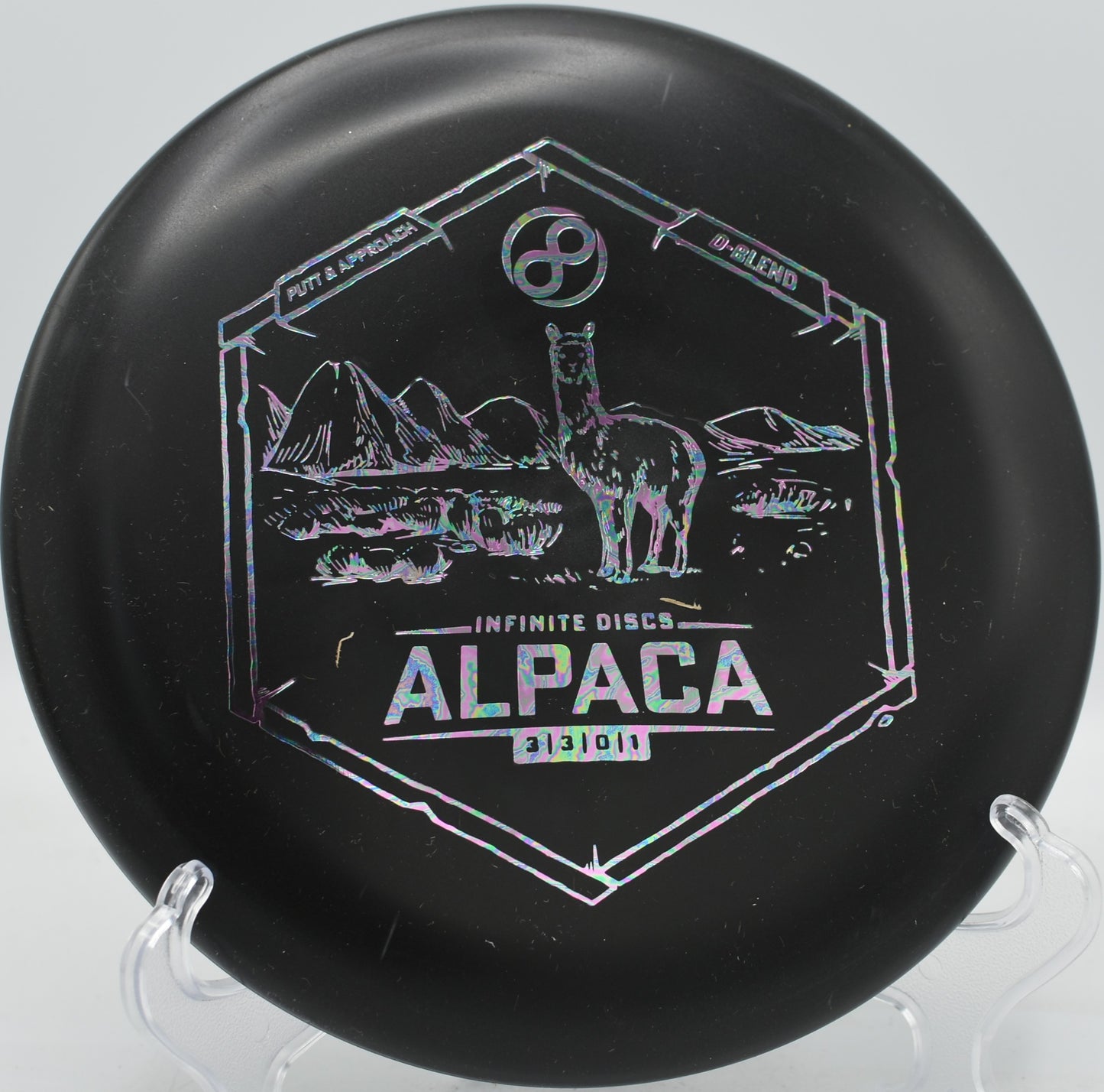 D-Blend Alpaca used for a short hyzer approach, nestling under the basket at The Sinks in Tennessee.

