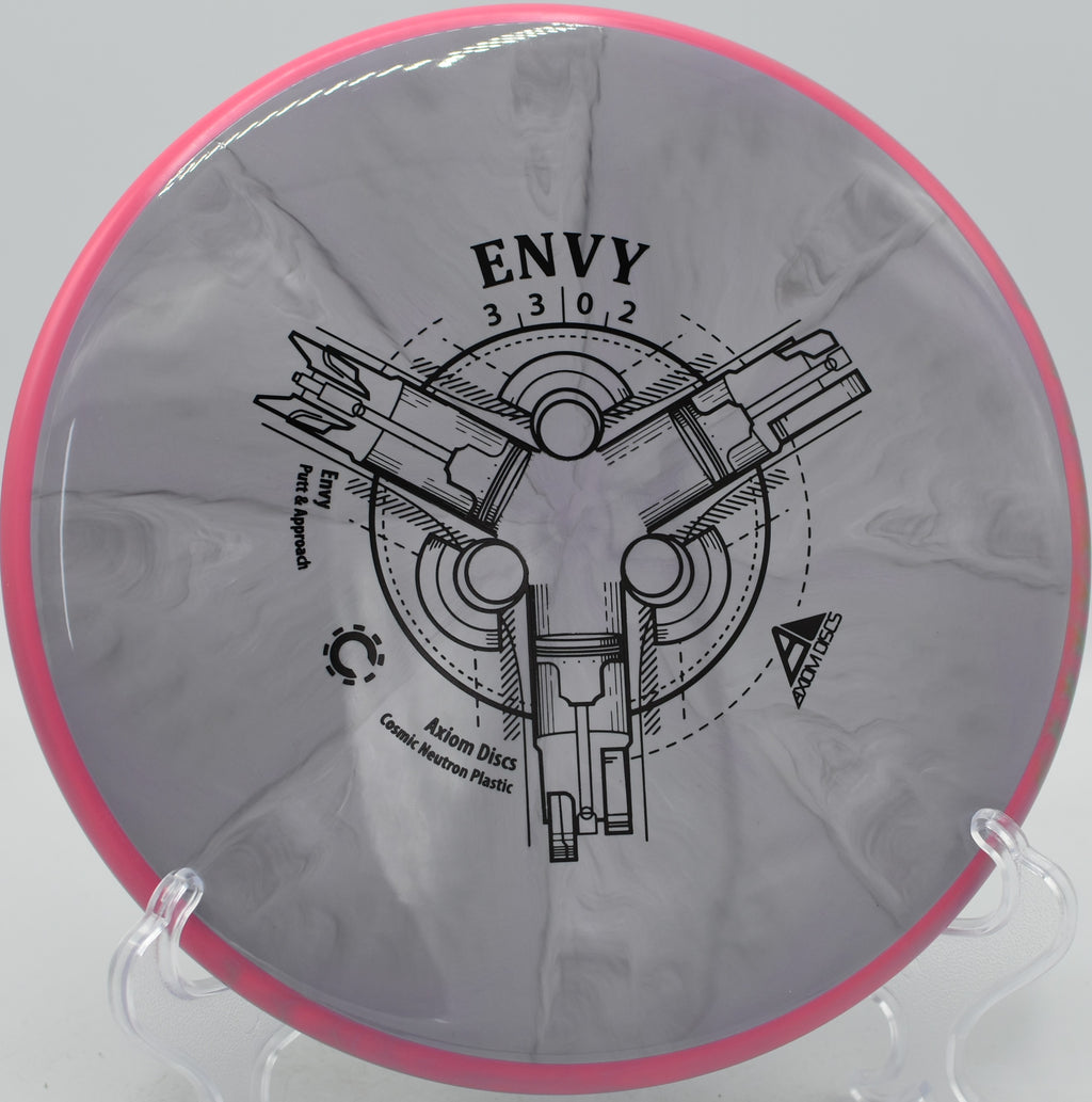 Cosmic Neutron Envy flying flat with minimal fade at Smugglers’ Notch Disc Golf Center in Jeffersonville, Vermont.