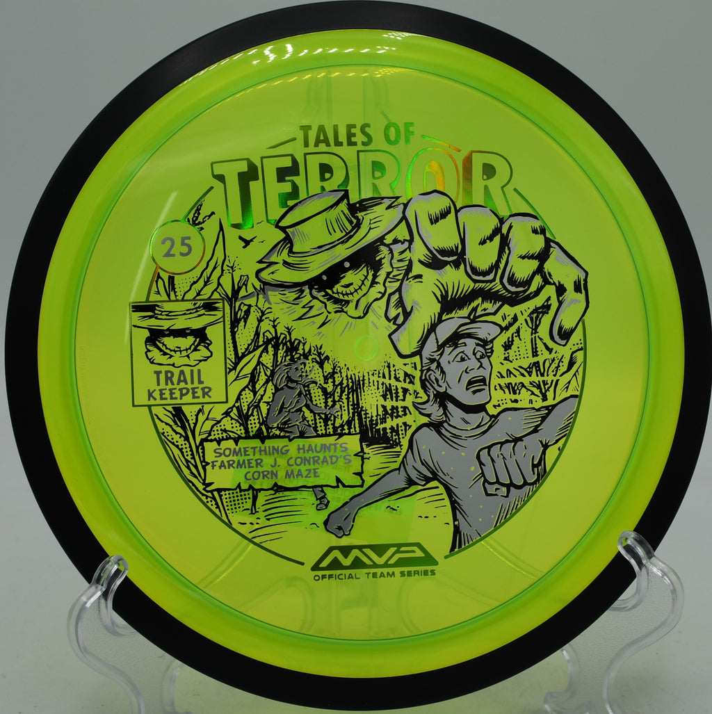 Halloween MVP Trail holding up against headwinds at Harmony Bends Disc Golf Course in Columbia, Missouri.