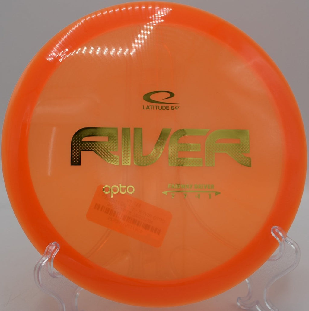 Latitude 64 Opto River fairway driver gliding straight down tunnel at Harmony Bends Disc Golf Course in Columbia Missouri