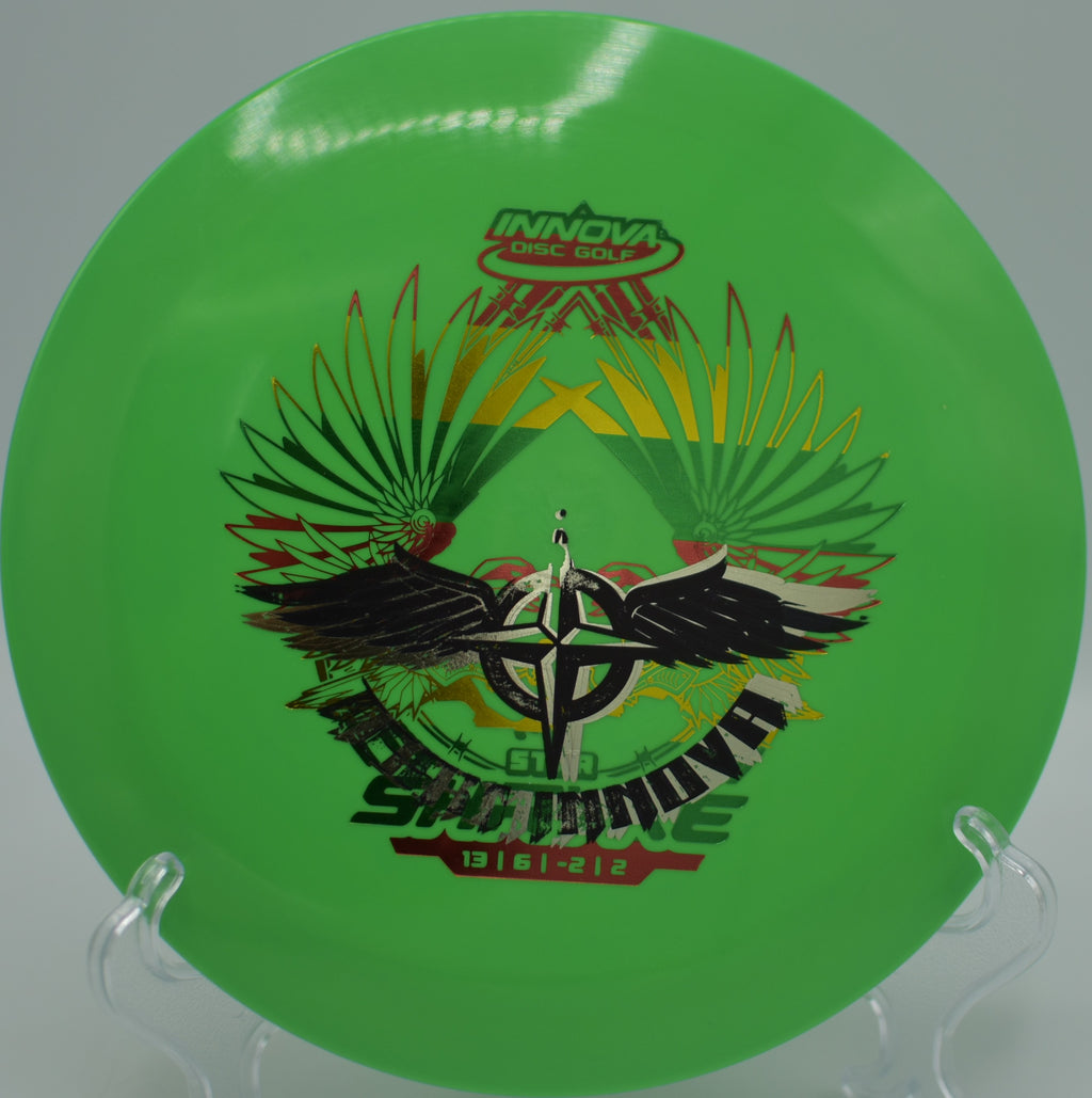 Innova Star Shryke (Team Stamp) soaring on a long turnover drive at Fountain Hills Disc Golf Course in Fountain Hills, Arizona.