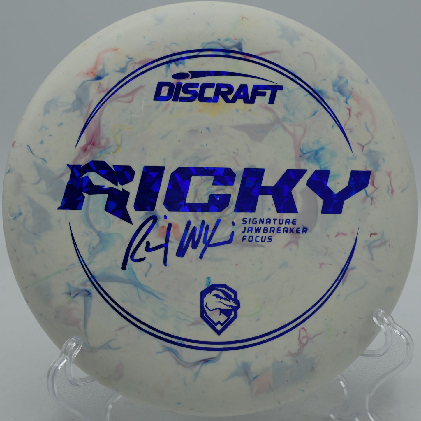 Ricky Wysocki Signature Line Jawbreaker Focus beaded putter on a forehand flick approach at Northwood Black Disc Golf Course in Morton, Illinois.