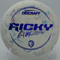 Ricky Wysocki Signature Line Jawbreaker Focus beaded putter on a forehand flick approach at Northwood Black Disc Golf Course in Morton, Illinois.