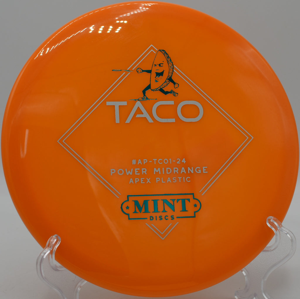 Apex Taco from Mint Discs flying a laser-straight forehand upshot with late fade control at The Canyons at Dellwood Park in Lockport, Illinois