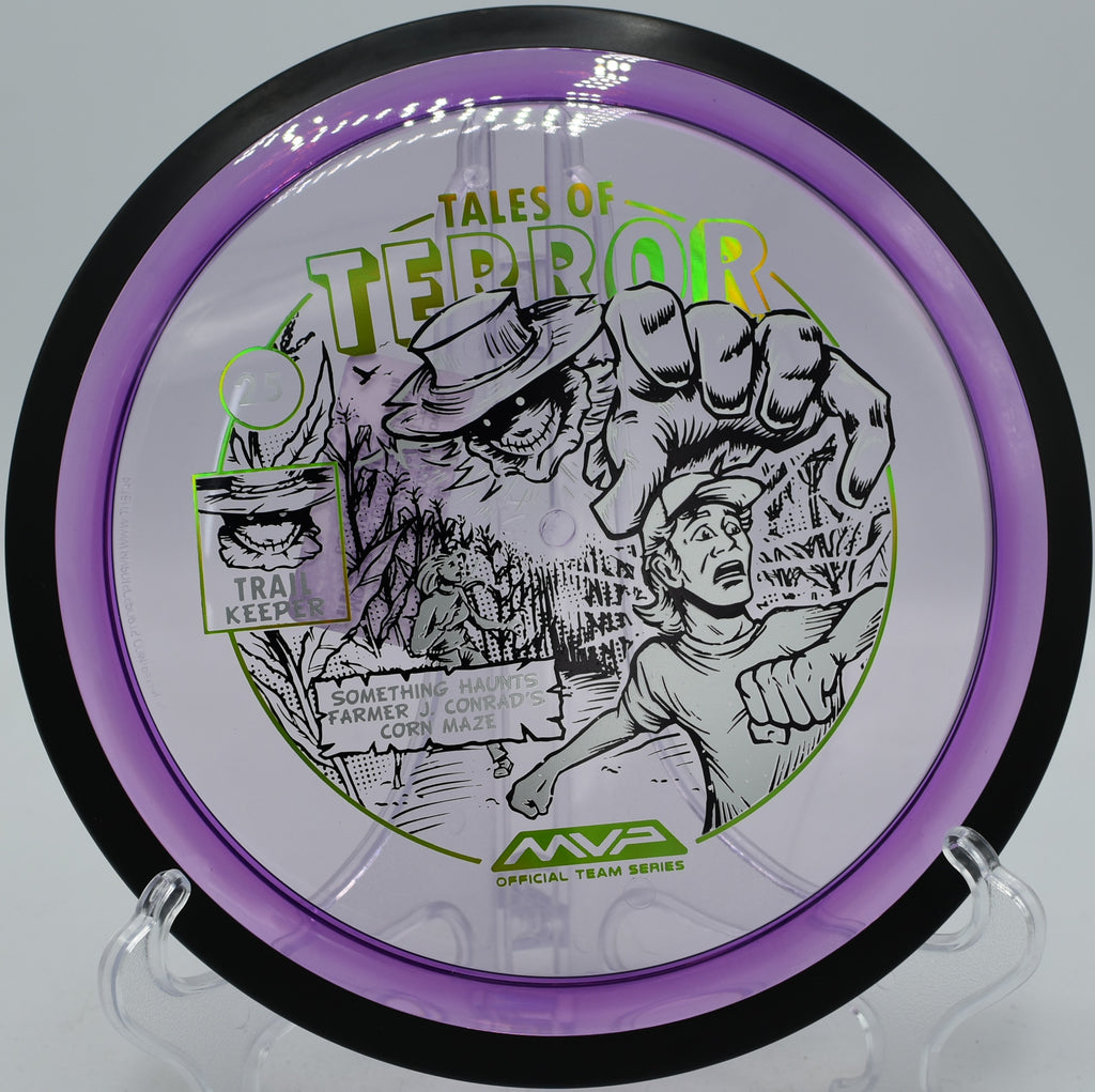 MVP Proton Trail Halloween edition flying anhyzer line at Lake Eureka Temp Course, Eureka IL, designed for technical backhand turnovers.