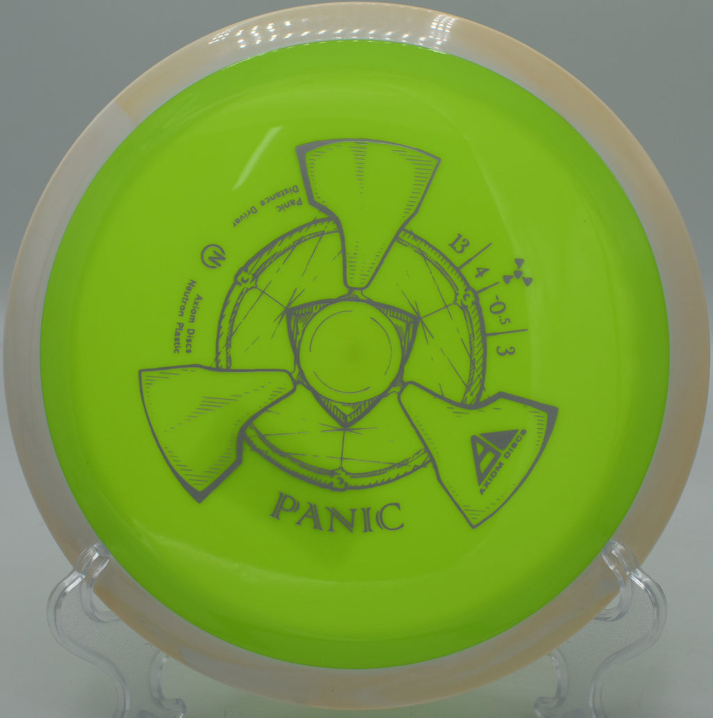 "Axiom Neutron Panic – High-speed overstability for forced flex lines at Harmony Bends Disc Golf Course in Missouri."


