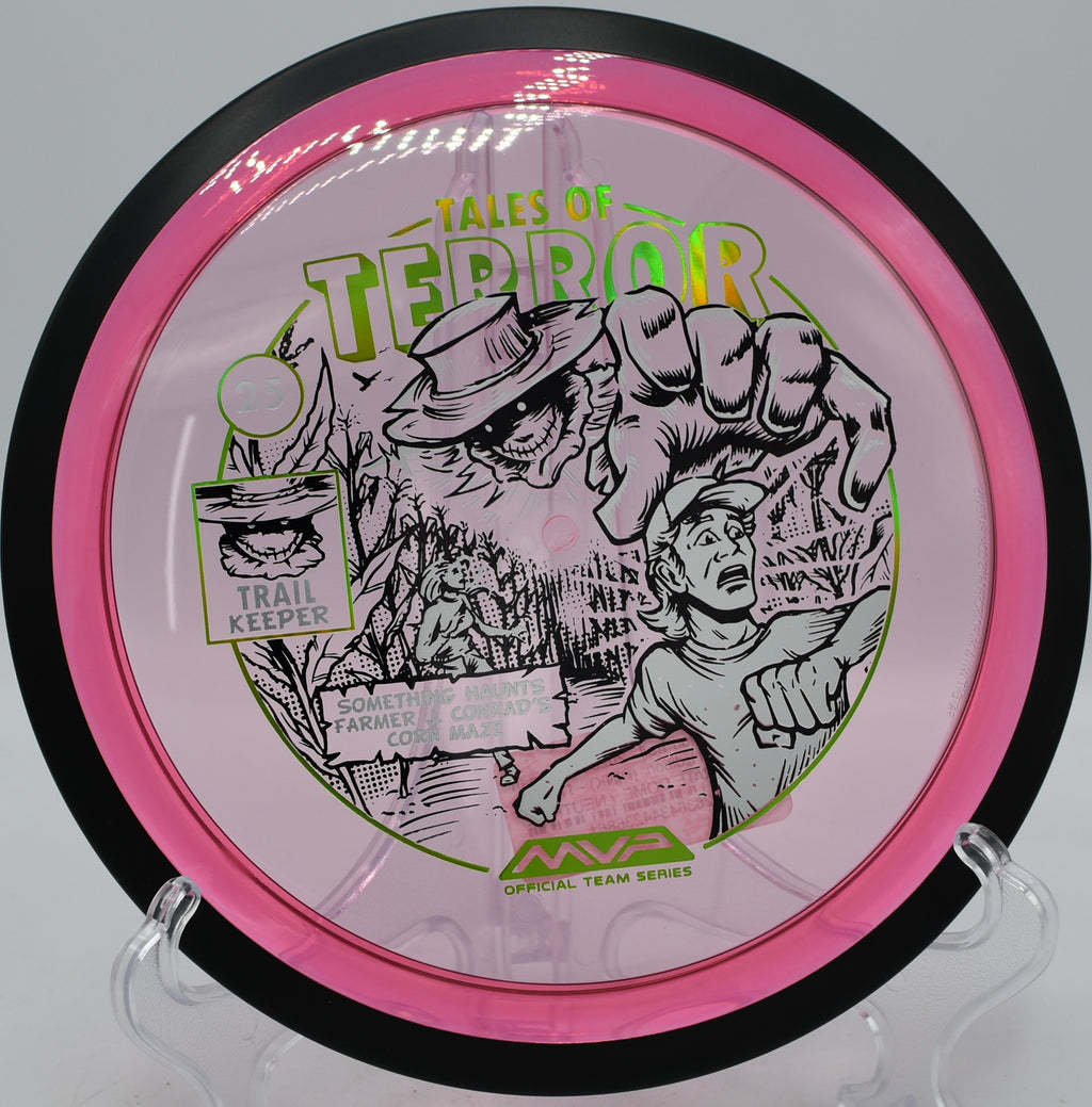 Halloween-stamped Trail disc by MVP launching at Schumaker Pond Park DGC in Salisbury, Maryland