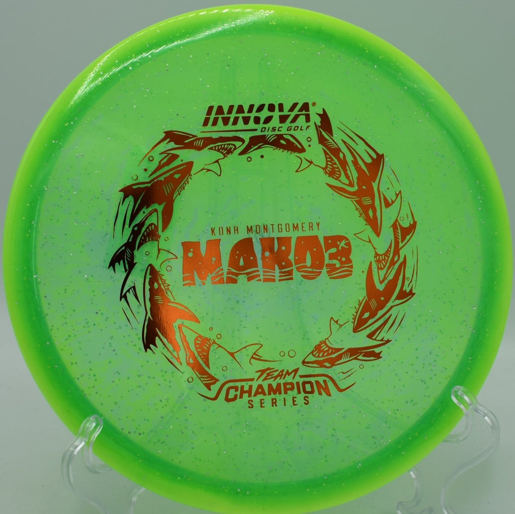 Innova Halo Champion Metal Flake Mako3 disc golf midrange holding zero fade at Beaver State Fling course in Milo Oregon
