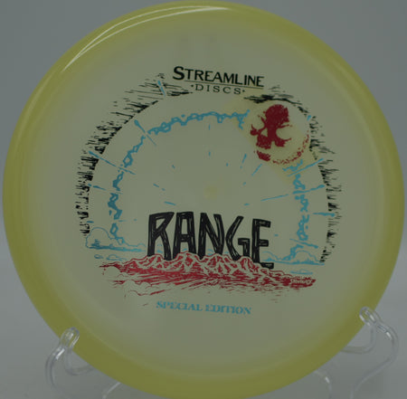 Streamline Eclipse Glow Range released backhand for a dead-straight flight at Flip City Disc Golf Park in Shelby, Michigan.