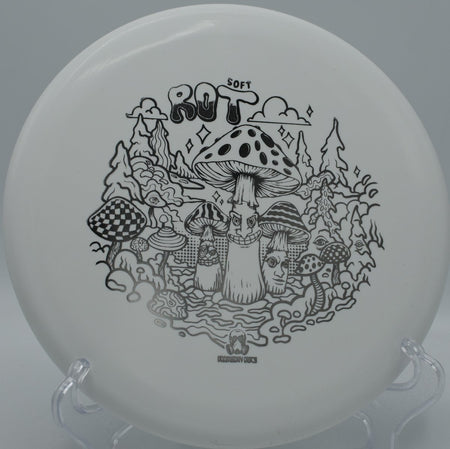 Doomsday Rot soft putter staged for a circle-1 putt on the green at Gaffney’s Grove Disc Golf Course in Dobson, North Carolina